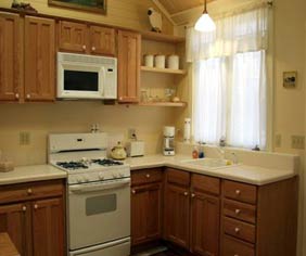 Fully furnished kitchen with garden views